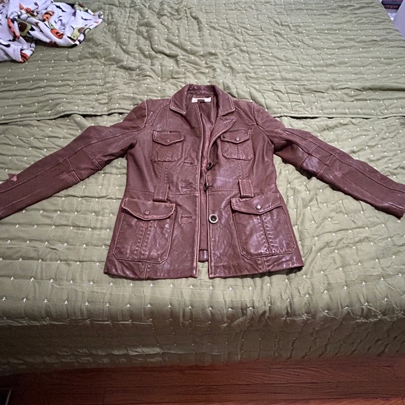 Michael Kors Women's Genuine Leather Moto button up Jacket Brown Size Med - Picture 6 of 16